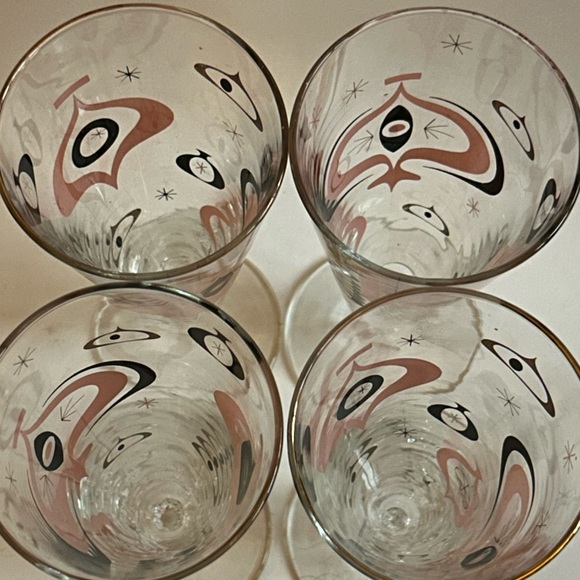 VTG Libbey 4pc Seville Fluted Pilsner Glasses MCM Atomic Starburst Pink & Black - Picture 5 of 6